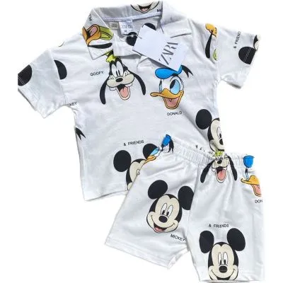 Костюм (92-128) футболка поло,шорты Mickey белый 1001 - детский магазин одежды BAZBY.RU Евпатория. Доставка по Крыму.