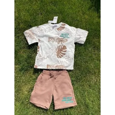 Костюм (116-140) футболка,шорты Being Wild коричневый 1029 - детский магазин одежды BAZBY.RU Евпатория. Доставка по Крыму.