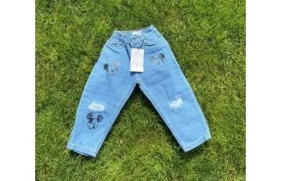 Брюки (92-116) джинс микки синий 4302 - детский магазин одежды BAZBY.RU Евпатория. Доставка по Крыму.