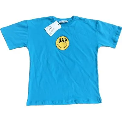 Футболка (116-164) Gap смайл голубой 5085 - детский магазин одежды BAZBY.RU Евпатория. Доставка по Крыму.