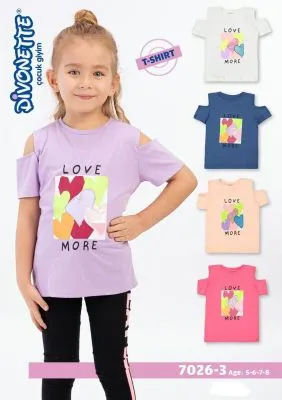 Футболка  (110-128) для девочки Love More DIVONETTE 7026-3 фиолетовый - детский магазин одежды BAZBY.RU Евпатория. Доставка по Крыму.