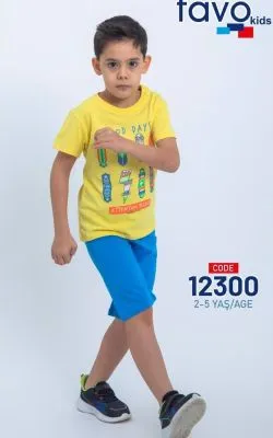 Костюм шорты+футболка (92-110) для мальчика Good days FAVO 12300 желтый - детский магазин одежды BAZBY.RU Евпатория. Доставка по Крыму.
